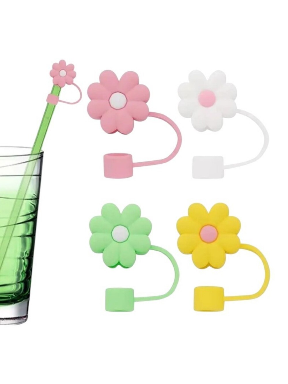 Colorful Flower Silicone Stanley Straw Covers 4 Piece Set New